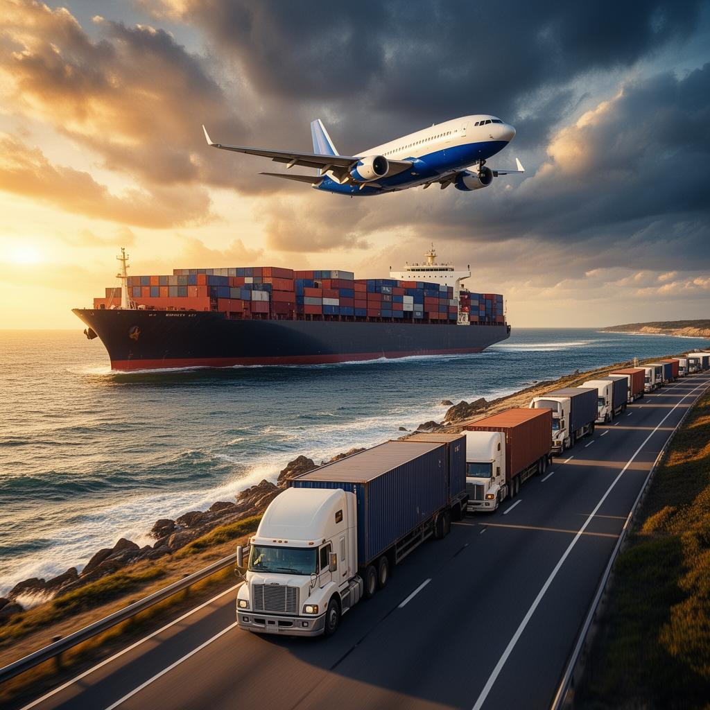 Container ship on ocean